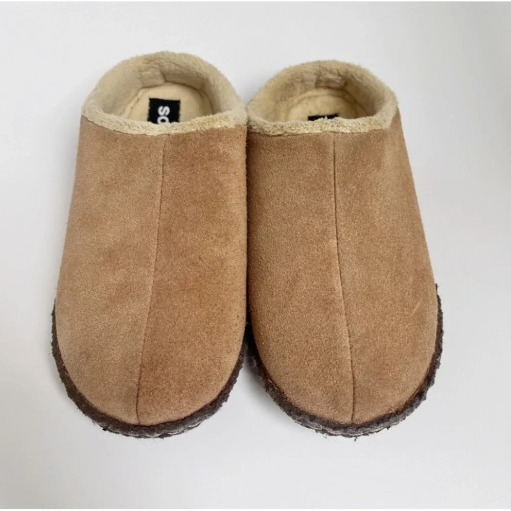 Sorel Kids Suede Slippers Tan Lanner Ridge Mules Size 1 Boys Girls
